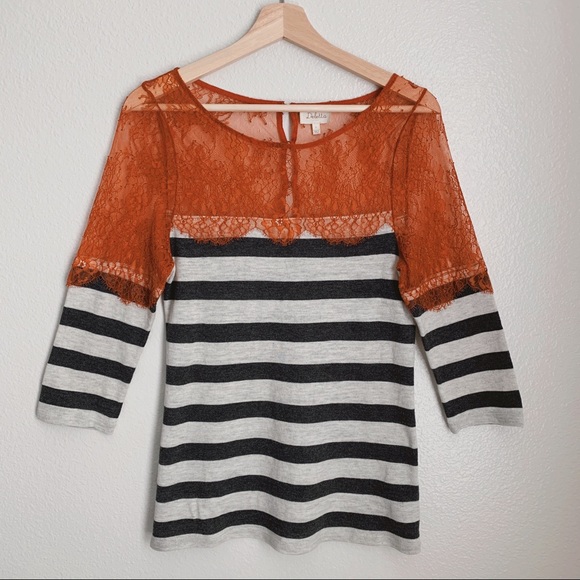 Deletta for Anthropologie Lace/Stripped Top Sz S - Picture 2 of 7